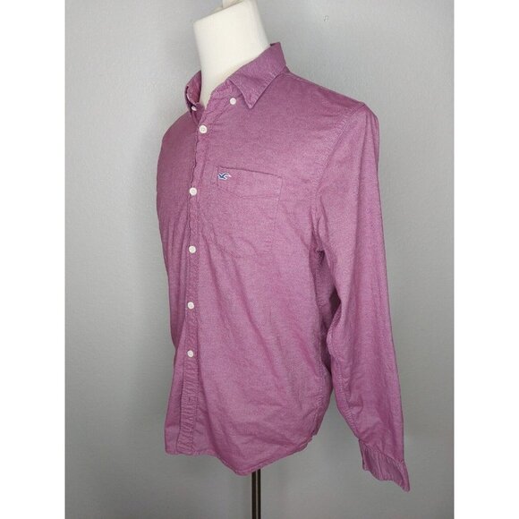 Hollister Mens Large Button Up Shirt Epic Flex Stretch LS Classic Fit Mauve Pink - Picture 2 of 14
